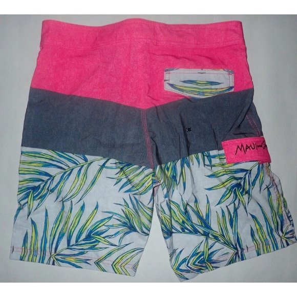 MAUI AND SONS Logo Boardshorts Swim Trunks Pink Green Tropical Hawaiian Men's 30 - Picture 4 of 4